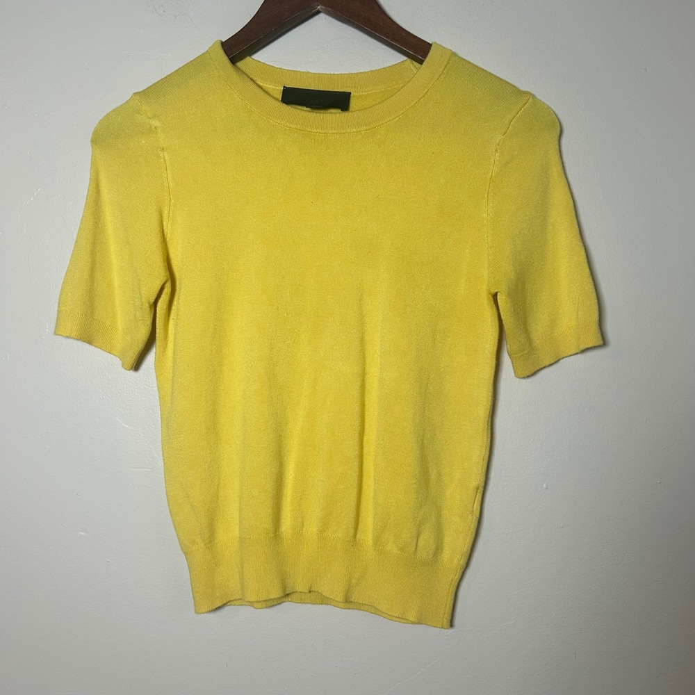 NWOT Zara Knit Top Women Size Small Yellow Short Sleeve Crew‎ Neck Sweater